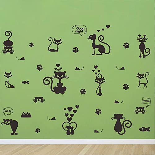 Anfrjji Removable Pvc Wall Sticker - Lovely Cat Light Switch Decal With Cartoon Animal Mural - Effect 41"X55"Inch - Cute And Fun Home Decor For Kids And Cat Lovers (Black-Jwh210-Cat) #TOP2