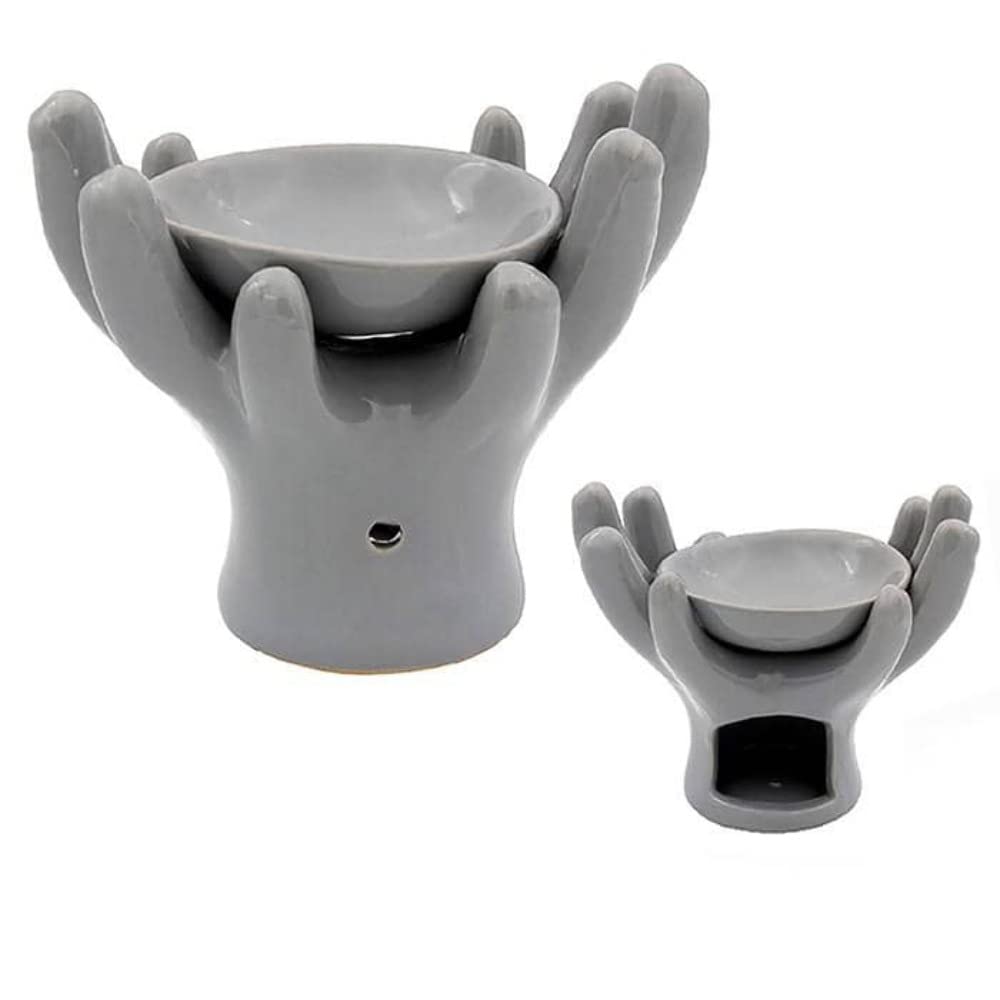 L&P Wax Melt Oil Burner Tealight Holder Diffuser Ornament Aromatherapy Gift (HANDS GREY)