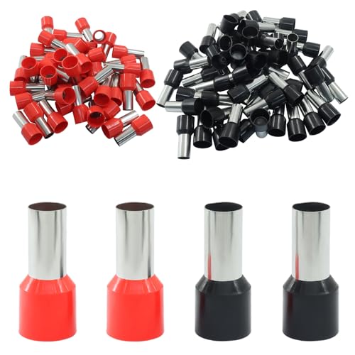 VDAMZVO 100Pcs Wire Ferrules Kit, 2 AWG Insulated Crimp Ferrule Connectors End Terminals, E35-16 End Terminal for Car Audio/Electronics/Communication Equipment(50 Black + 50 Red)