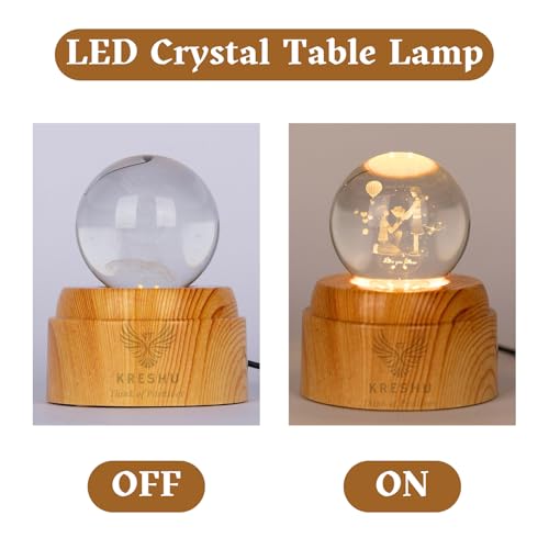 Image of KRESHU Propose 3D Crystal Rotating Glass Ball Dimmable Warm LED Light Wooden Stand Luminous USB Cable Decoration Night Lights for Art Home Decoration Birthday Gift (Pack of 1)