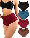 LEVAO Women's High Waist Lace Underwear, Soft Floral Lace Briefs with Mid-Coverage Panties for Women 4-Pack