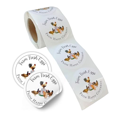 Farm Fresh Eggs from Happy Chickens Stickers | 250 pcs roll | 2” Coop Feeder Egg Handling Instructions Carton to Sell Labels with Collected Date How to Handle Eggs Bulk