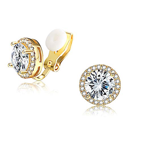 Udalyn Clip On Earrings For Women 8mm Cubic Zirconia Clip On Stud Earrings Round No Pierced Painless Clip On Earrings Ear Clips Sliver Gold Rose Gold