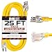 25 Foot Lighted Outdoor Extension Cord - 14/3 SJTW Heavy Duty Yellow Extension Cable with 3 Prong Grounded Plug for Safety - Great for Garden and Major Appliances