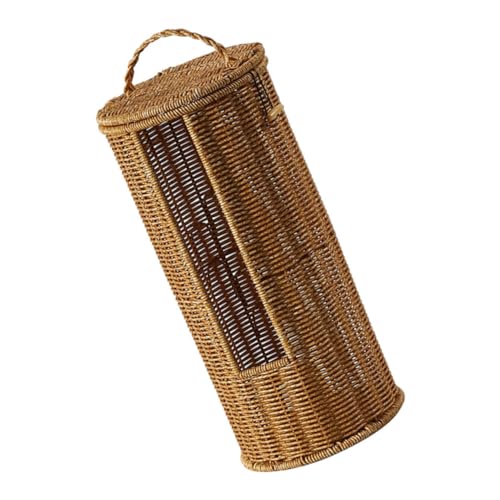 Cabilock Handwoven Faux Rattan Storage Basket with Lid Elegant Design for Organizing Towels and Toilet Paper Bathroom Living Room Settings