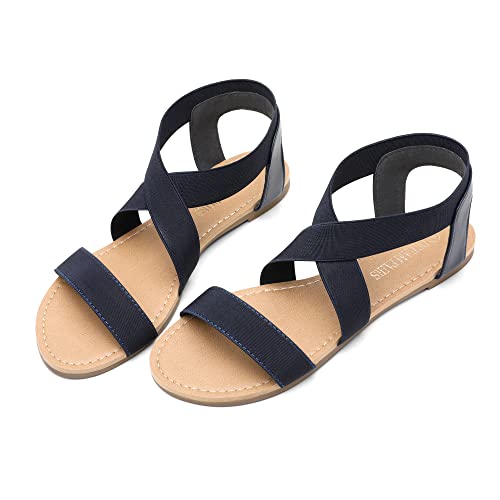 Image of DREAM PAIRS Women's Elastic Ankle Strap Flat Sandals Summer Dressy Shoes Cute Strappy Gladiator Sandals