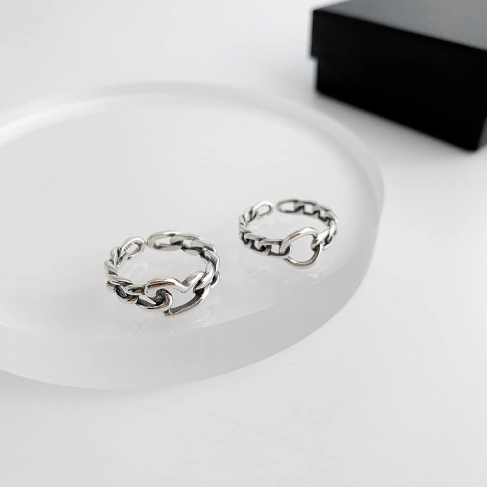 Ring Aus 925Er Sterlingsilber, S925 Sterling Silber Weben Liebe Herzen Ring Verstellbare Ringe Retro Offener Ring Silber Daumenring Ewigkeitsring Hochzeit Charme Schmuck Geschenke Für Männer Mädc