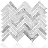 STICKGOO Peel and Stick Tile Backsplash, Grey Herringbone Adhesive Backsplash Tiles, Stick on Tiles for Kitchen & Bathroom (Pack of 10, Thicker Design)