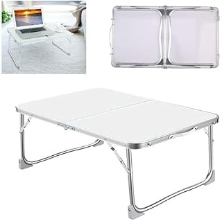 Folding Camping Table with Carry Handle, Aluminium Foldable Portable Picnic Table for Outdoor Indoor Kitchen Garden Party Compact BBQ Picnic Table Small Dining Table Bed Tray - White