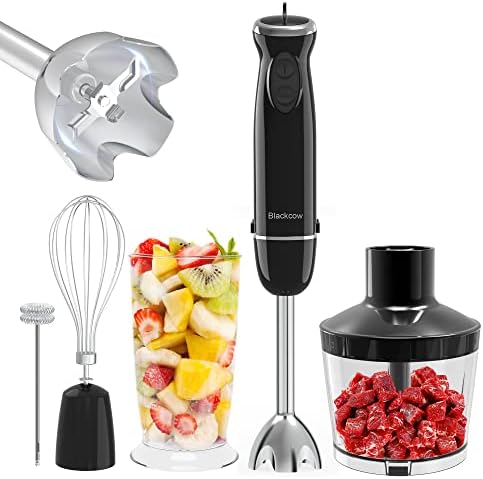 Blackcow Immersion Hand Blender,500W Hand Blender Electric 12-Speed with Turbo Mode,Handheld Blender Stick with 304 Stainless Steel Blades for Soup, Smoothie, Puree, Baby Food