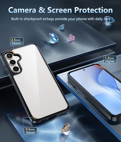 Image of FNTCASE for Samsung Galaxy S24-FE Case: Clear Military Grade Drop Protection Anti Yellowing Slim Case - Rugged Shockproof Protective Transparent Cell Phone Cover(Black)