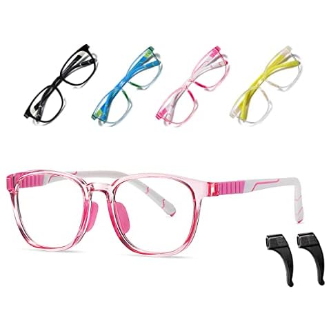 Musivon Kinderbrille Ohne Sehstärke Blaulichtfilter Brille Kinder für Mädchen Junge mit Gläsern 4.13 Jahre Rosa Cover