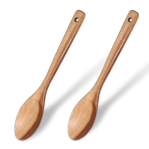 2 Pièces Cuillère de Cuisine en Bois, 30cm Spatule Bois Cuisine, Cuillère à Mélanger en Boiss à Long Manche, Antiadhésive Cuillère pour Cuisiner, pour les Woks et les Poêles