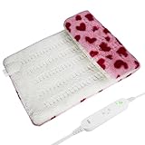 ZXU Sherpa Heating Pad for Back Pain and Cramps Relief Relief, Ultra Soft Cute Heating Pad, 12 Heat Settings, 8 Timer Settings,Stay on Function Hot Heated Pad, Pink Heart Pattern, 12 x 24 Inch
