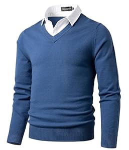 Harbrosrce Pull en Maille Fine Homme V Neck Chandail Classique avec Col de Chemise Automne Hiver Tricot Basique Pullover Uni Sweaters