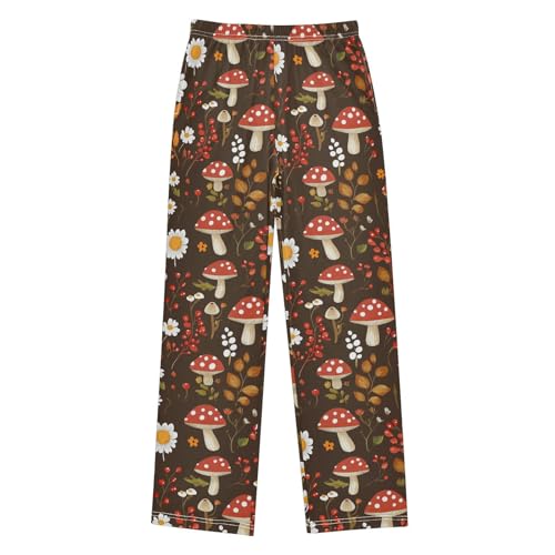 Vdsrup Mushrooms Brown Pajama Pants Flowers Daisies Pajama Bottoms Soft Sleep Pjs Lounge Pants S2