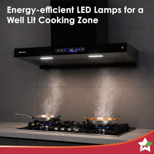 Image of Wonderchef Ultra Sleek 90cm Filterless Auto-clean Kitchen Chimney with Oil Collector, BLDC Motor, Suction 1800 m3 /hr, Motion Sensor + Touch Control, 15-Yr Warranty on Motor & 5-Yr Comprehensive, Black