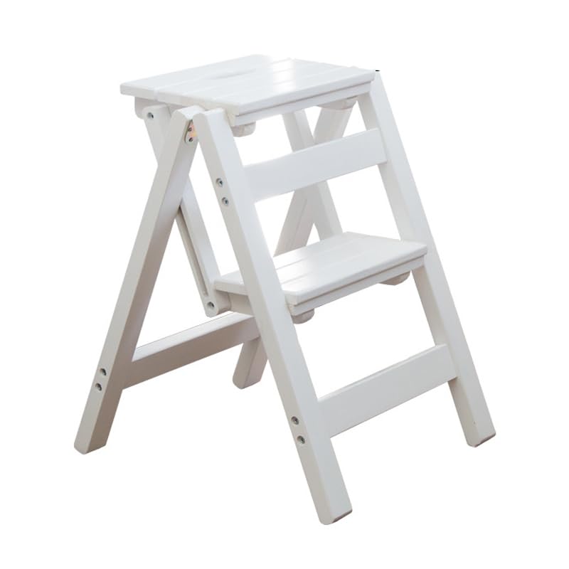 2 Step Wood Folding Stool for Adults Portable Household Kitchen Stool Multi Functional Step Ladder for Indoor Use Thickened and Sturdy(D)
