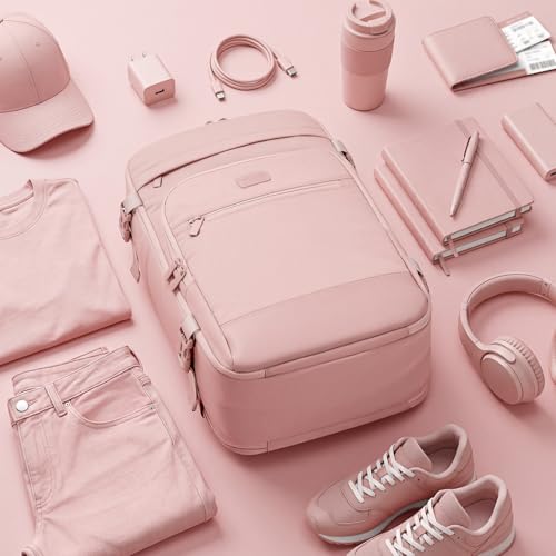 mibasies 30L Travel Backpack for Women & Men: Flight Approved Carry On Backpack, TSA Personal Item Bag with Water Bottle Pocket, Weekender Essentials Backpacks fits 15.6" Laptop - Pink