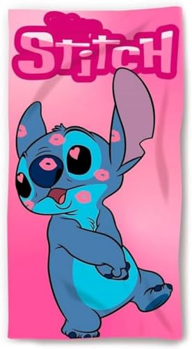 Aymax Toalla Playa Piscina BAÑO Rosa Stitch Besos de Lilo y Stitch - 140 x 70cm 100% Algodón Certificado Calidad: Oeko-Tex