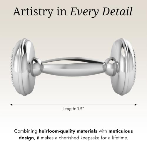Image of Dumbbell 925 Sterling Silver Dumbbell Baby Rattle | non tarnishing, 0-12 months, engravable, gift boxed, baby shower, christening, newborn keepsake