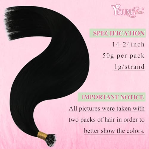 YoungSee Nano Ring Hair Extensions Jet Black 14inch Nano Hair Extensions Real Human Hair Black Short Straight Nanolink Extensions for Women Pre Bonded 50g Cold Fusion 50s Lightweight - Image 4