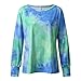 Women's Tie Dye Printed Long Sleeve Sweatshirt Round Neck Casual Loose Pullover Tops Shirts Green