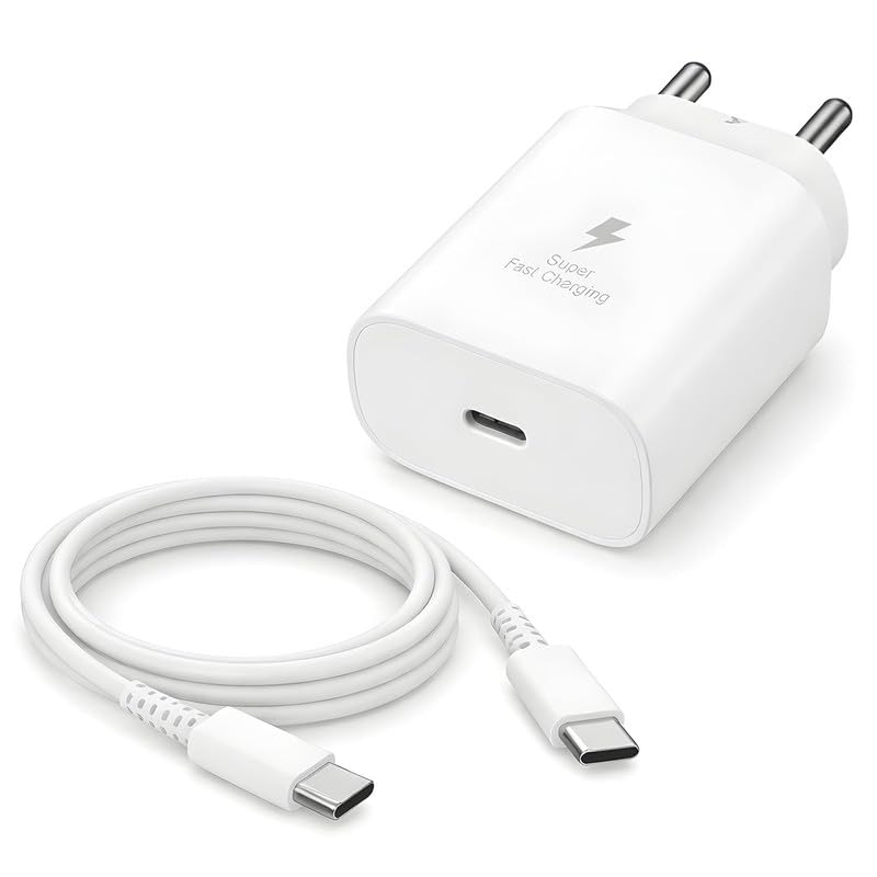 Image of 25W Type C Charger Compatible with Samsung A16 /M05 /A05 /A35 /M35 /F05 /M15, F15 /A15 /A14 /M14 /F14 /A34 /M34 /F34 /S24 Ultra, S23 /S23 fe /Z fold /flip /6 /5 /4 /3, Adapter -JJ White