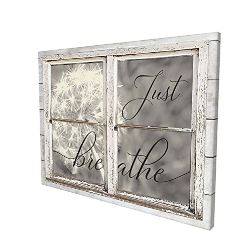 Sunator Just Breathe Canvas Wall Art Beautiful Dandelion And Window Inspirational Pictures Motivational Quotes Poster Framed Wall Decor For Office Bedroom Ready To Hang 12X16 Inches #TOP4