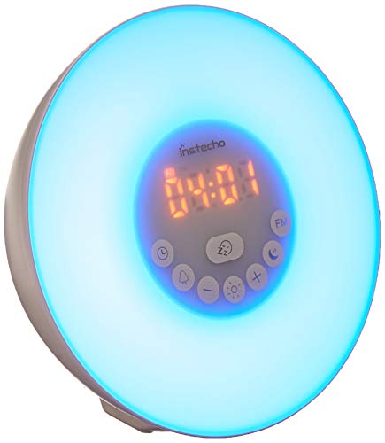 instecho Sunriseclock Sunrise Alarm Clock, Digital Clock, Wake Up Light with 6 Nature Sounds, FM Radio and Touch Control, White