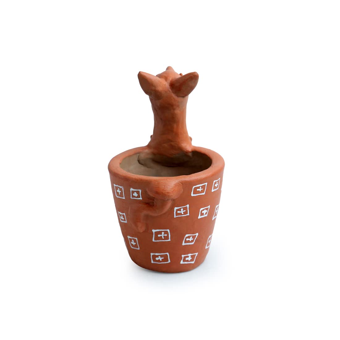 ExclusiveLane Kangaroo Table Planter - Handpainted Terracotta -4