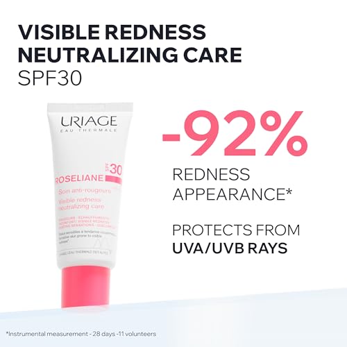 Uriage Roseliane Anti-Redness SPF30 Face Cream 40ml - Soothes, Hydrates, Reduces Redness of Sensitive Skin - With Shea Butter - Long-lasting Comfort & Sun Protection - Non-comedogenic (NEW PACKAGING)