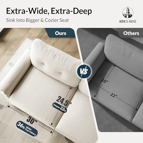 Image of HERA'S HOUSE 3 Pieces Modular Sectional Sofa Sets, Mid-Century Modern Couch Set with Loveseats, Comfy Cloud Couch with Nailhead Trim, 6-Seater Deep Seat Sofa for Living Room, Linen Beige