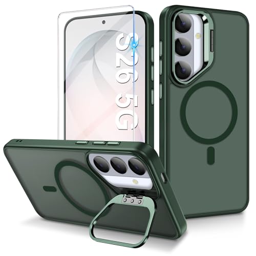 Coque Samsung S26 antichoc dotée d'un anneau de support et film protecteur d'écran vert
