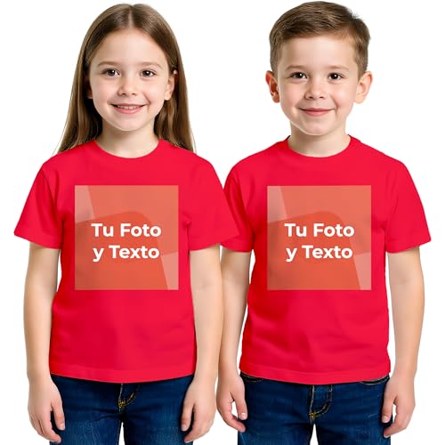 Cimpress Camiseta Infantil Personalizada, Tallas variadas, 100% algodón, Cuello Redondo, Manga Corta, diseño con Foto o Nombre, para niños y niñas, Rojo (XS, 104cm)