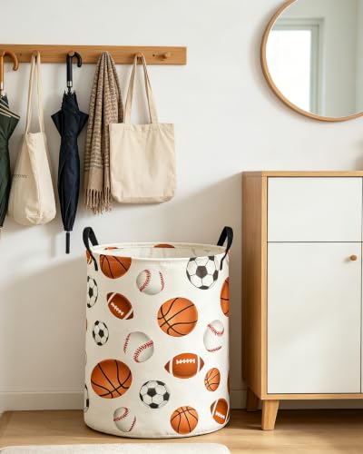 Image of ESSME Kids Laundry Basket,Boys Hamper Collapsible Canvas Waterproof Storage Bin for Boys, Ball Hamper,Gift Baskets(Ball)