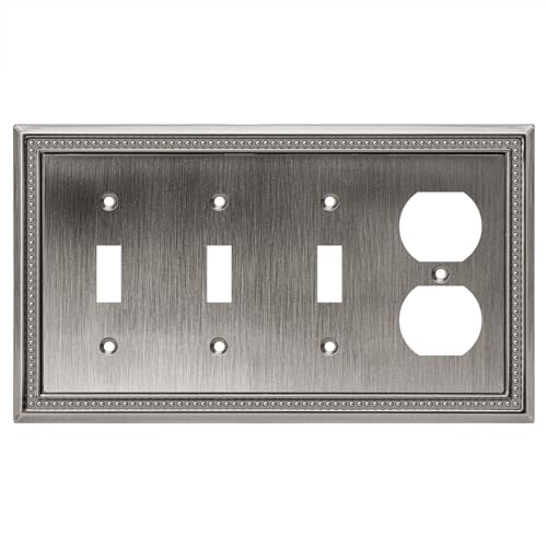 Image of Sunken Pearls Heavy Duty Decorative Wall Plate Switch Plate Outlet Cover (Triple Toggle /Single Duplex, Heirloom Silver)