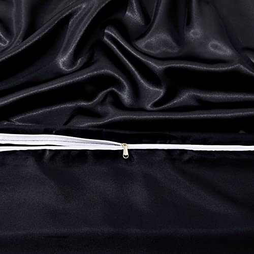 Manyshofu 6Pcs Black Satin Duvet Cover Set Queen Size with Satin Fitted Sheet - Not Comforter, Silky Comforter Cover Set Queen Duvet Covers and Sheets (4 Pillowcases, 1 Duvet Covers, 1 Fitted Sheet) - Image 7