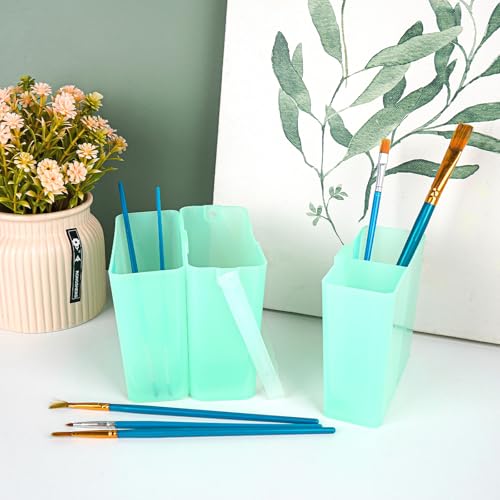 Image of Brush Washing Bucket, Three-in-one Plastic Bucket Painting Brush Holder, Portable Detachable Multifunction Paint Brush Washing Bucket for Watercolor Outdoor Indoor Painting (Green)