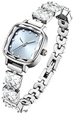 Orologio analogico da donna minimalista, con diamanti, semplice, elegante, con cristalli, in lega, impermeabile, stile casual, orologio da polso color argento, Blu