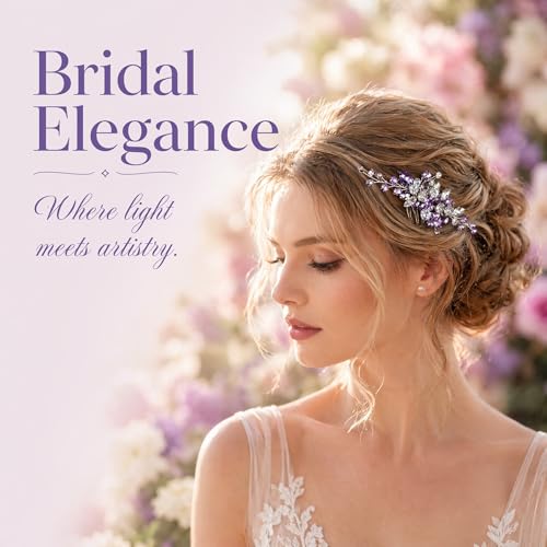 Accesorio para cabello morado con pedrería y clip de boda miniatura 6