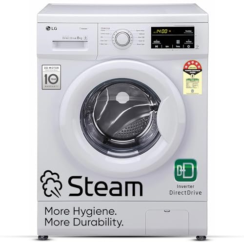 Image of LG 8 Kg, 5 Star, Direct Drive Technology, Steam Wash, 6 motion DD, Smart Diagnosis, Fully Automatic Front Load Washing Machine (FHM1408BDW, Allergy Care, In-Built Heater, Touch Panel, White)