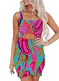 Acelitt Summer Dresses for Women 2025 Cut Out Twist Front Ruched Wrap Bodycon Sleeveless Party Club Mini Dress Beach Sundress Multicolor X-Small