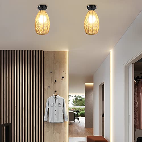 Plafonnier en rotin fait main avec diffusion lumineuse ombres ciselées - 2