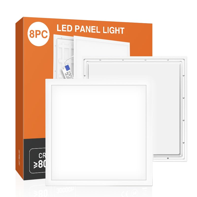 8 x panel LED 25W, luminaria de rejilla empotrada 60x60 cm, plafón empotrado 4000K (blanco neutro), UGR≤26 CRI≥80. Dimensiones: L595 x A595 x H26 mm.