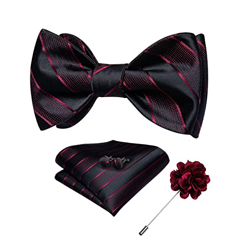 Image of DiBanGu Paisley Bow Ties for Men Silk Self Tied Bowtie and Pocket Square Cufflinks with Lapel Pin for Wedding Party