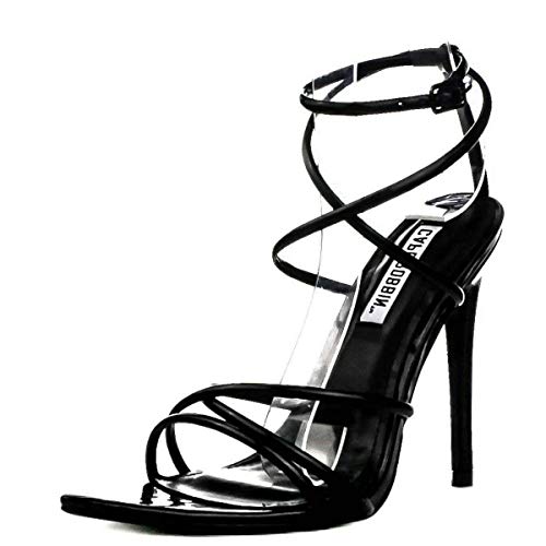 Cape Robbin Womens Strappy Pointy Open Toe Ankle Strap Stiletto Sandal-Ada,Black,9