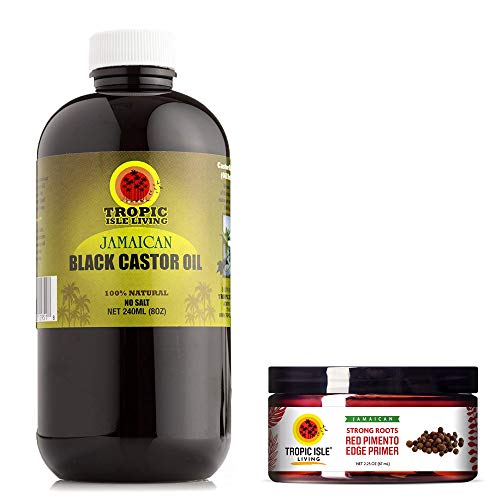 Tropic Isle Living Jamaican Black Castor Oil 8oz PET Plastic Bottle + Strong Roots Edge Primer