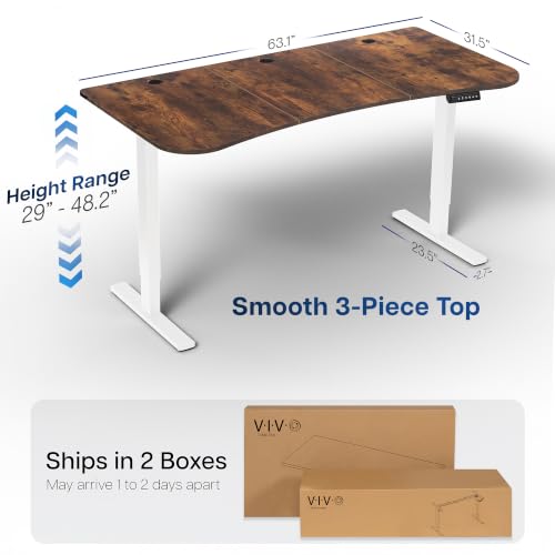 Image of VIVO Electric 63 x 32 in Rustic Standing Desk, Memory Height Adjustment, 1B Series, Holds 220 lbs, Vintage Brown Top White Frame, DESK-KIT-1W1N