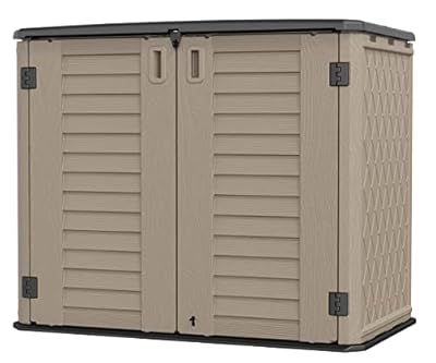 KINYING Outdoor Storage Shed - Horizontal Storage Cabinet Waterproof for Garden, Patio, Backyard, Storage Box for Easy Storage of Garbage Cans, Tools, Lawn Mower, 35 Cubic Feet,Dark Brown